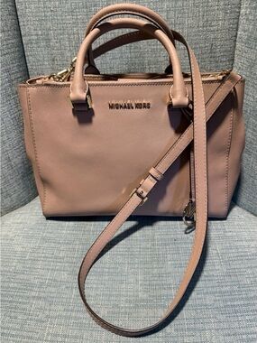 Michael Kors Blush Pink Saffiano Leather Satchel with crossbody Strap handbag